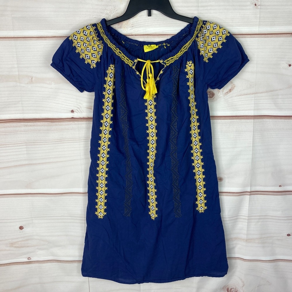 Roberta Roller Rabbit Dress Womens XXS Blue Embroidered Shift Cotton Pockets